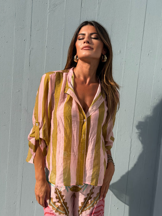 CAMICIA RIGHE ROSA/VERDE