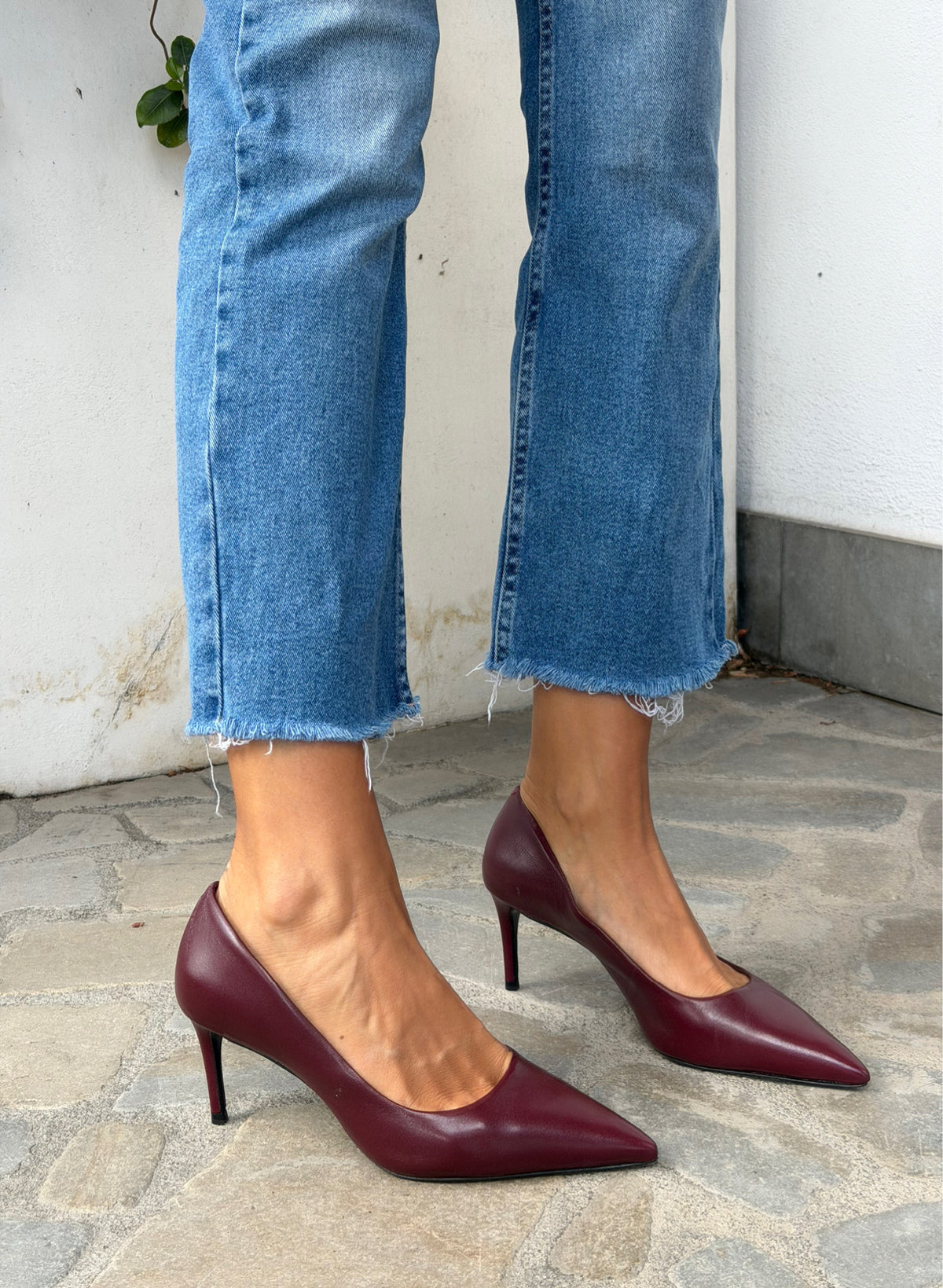 DECOLLETÈ IN PELLE BORDEAUX