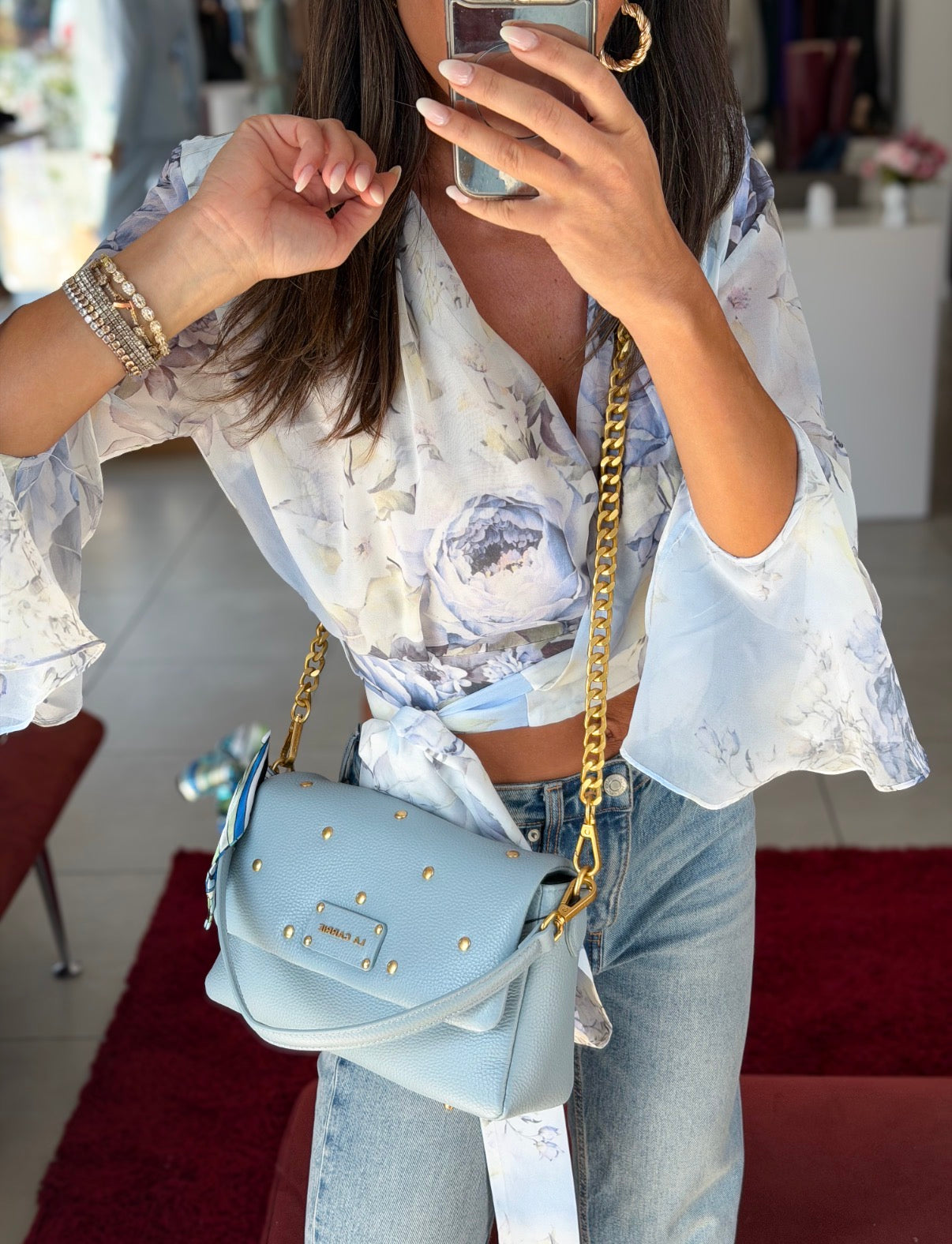 BORSA FOULARD CELESTE