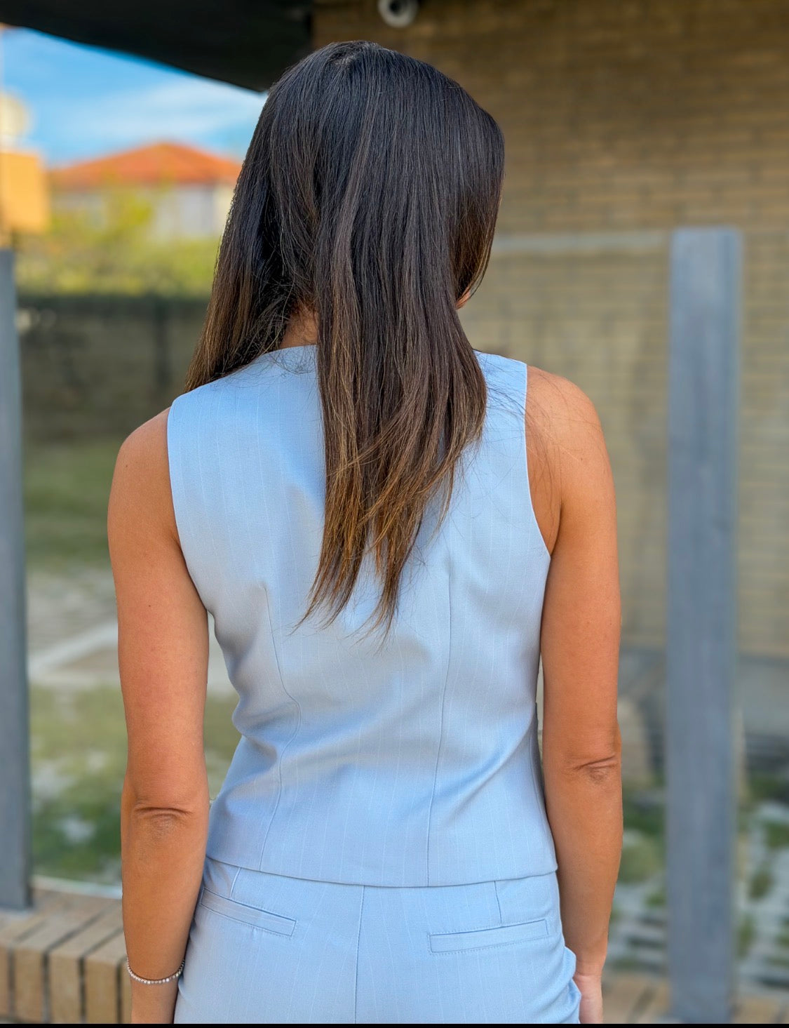 GILET SRIPE CELESTE