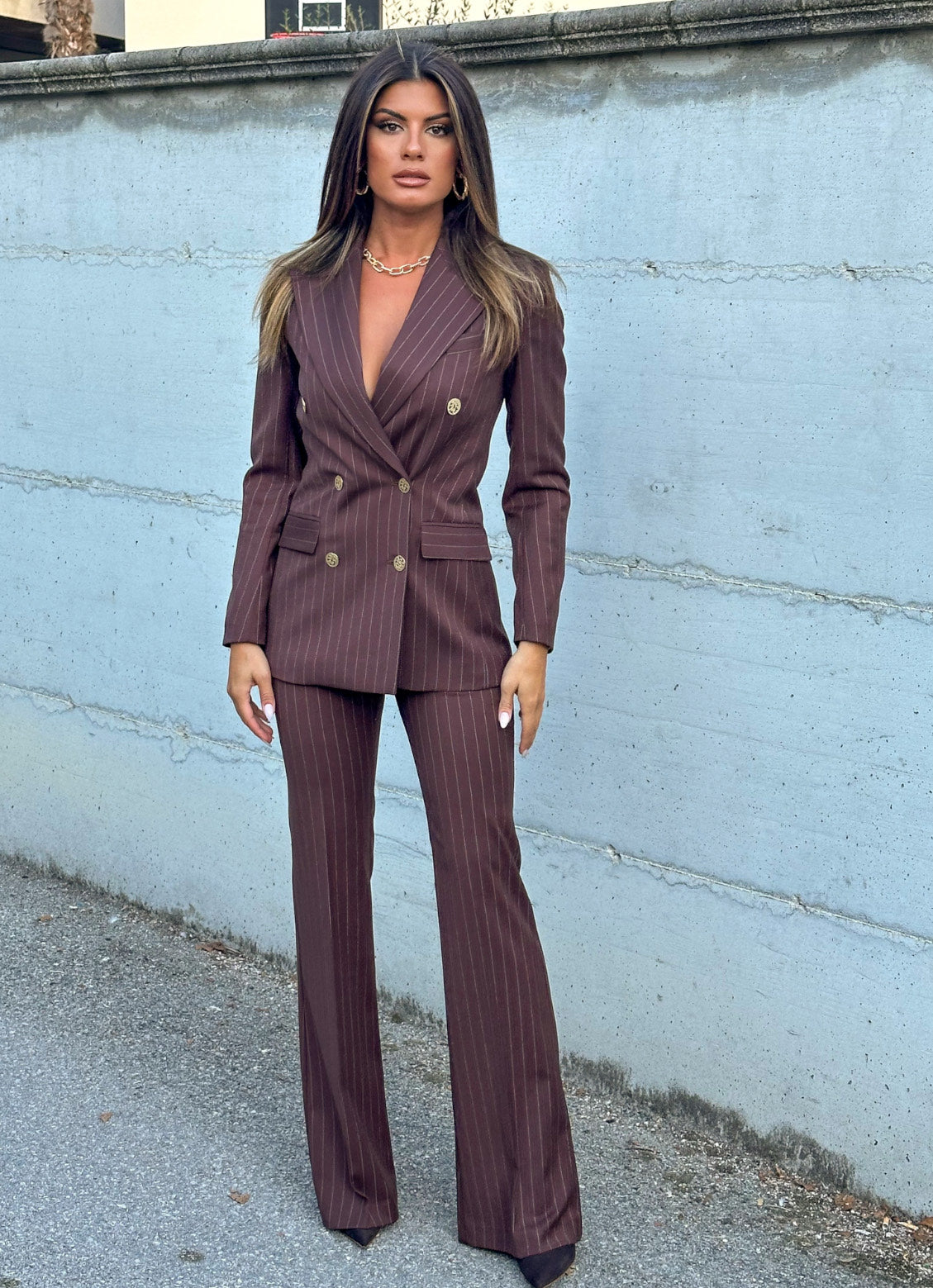 TAILLEUR STRIPE GESSATO MARRONE