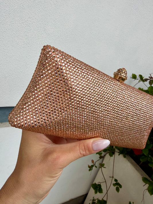 POCHETTE STRASS ORO ROSA