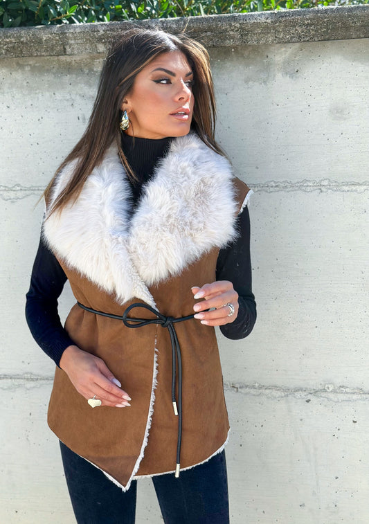 SMANICATO IN ECOPELLE CUOIO