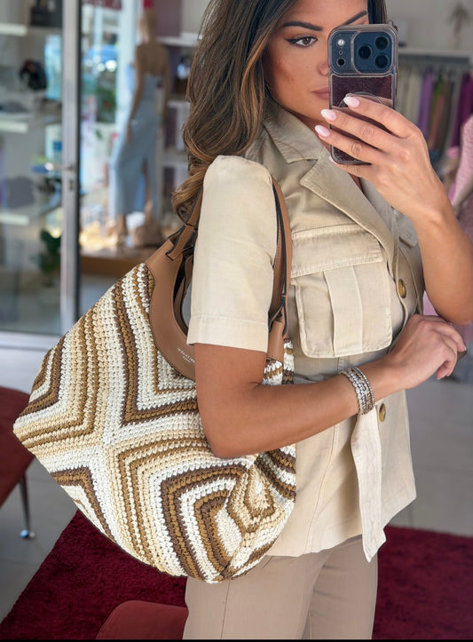 BORSA DUA INTRECCIO CUOIO
